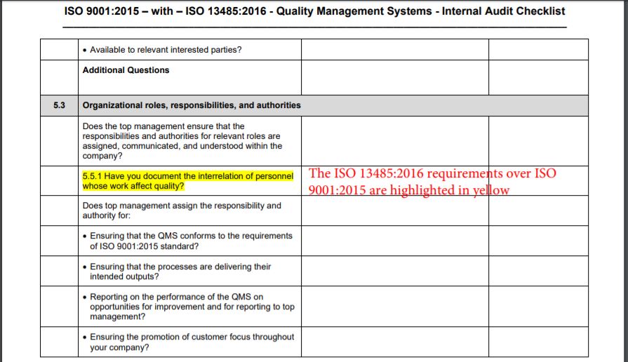 iso 134852016 internal audit checklist
