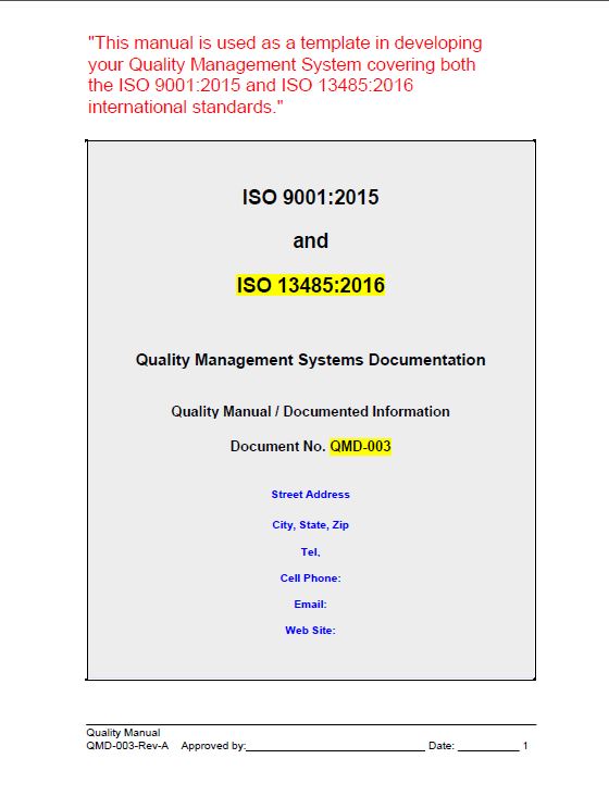 iso 13485 quality manual example