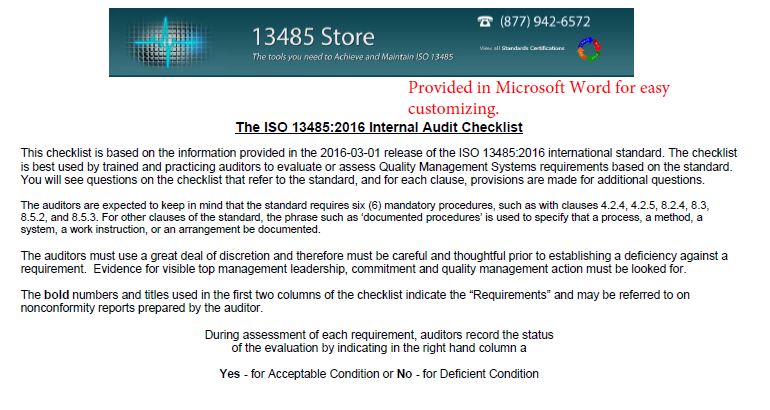 2016 Internal Audit Checklist